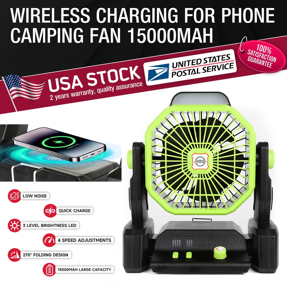 1pc Rechargeable Battery Operated 15000mAh Outdoor Camping Fan Wireless Charger