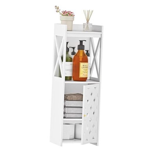 White Bathroom Floor Storage Cabinet 29.5H x 9.8W x 7.9D Compact Space-Saving Design