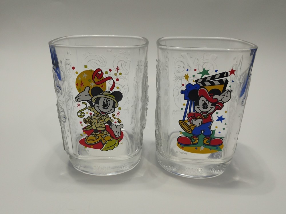 Vintage 2000 Mickey Mouse Disney World Celebration Glass Cup Set from McDonald's - 2 Pieces