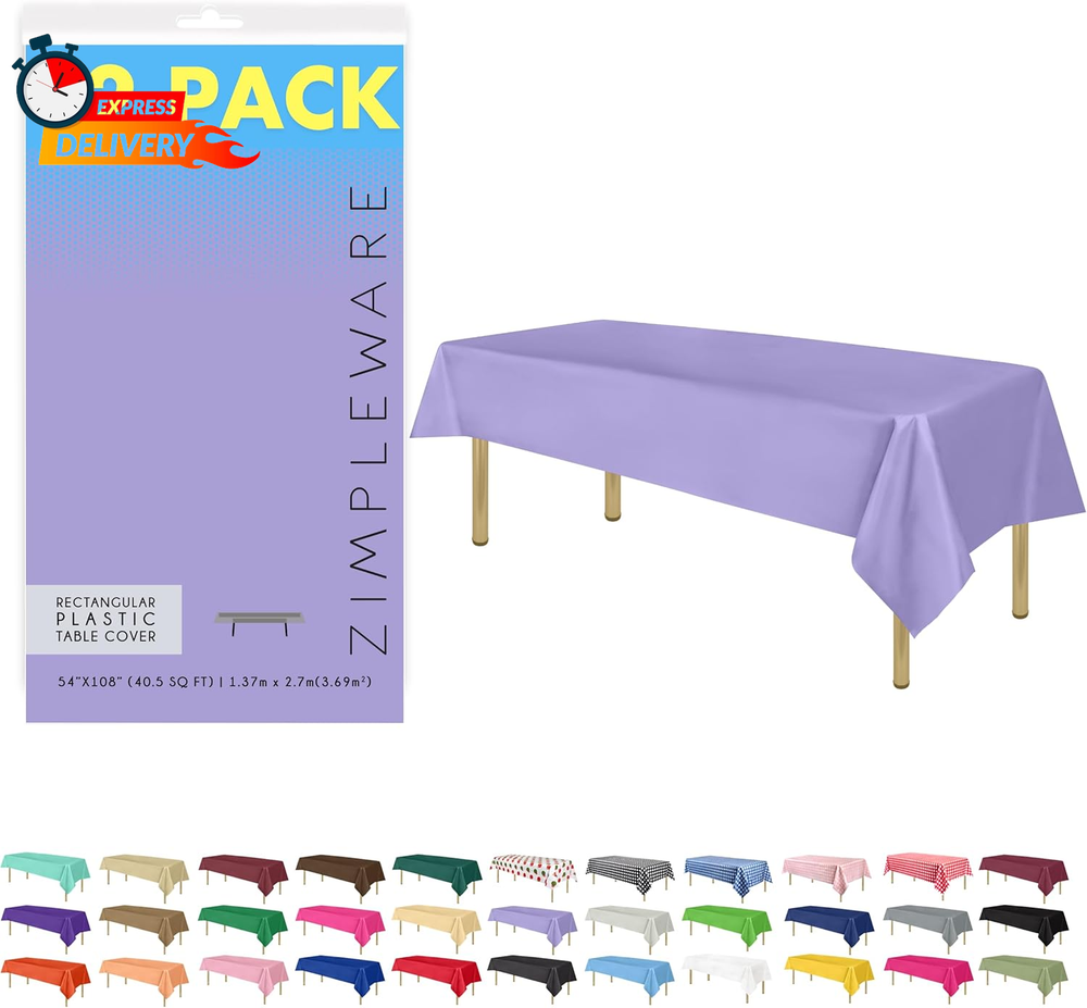 ZIMPLEWARE Premium Lavender Disposable Plastic Tablecloth 12-Pack for Easy Cleanup