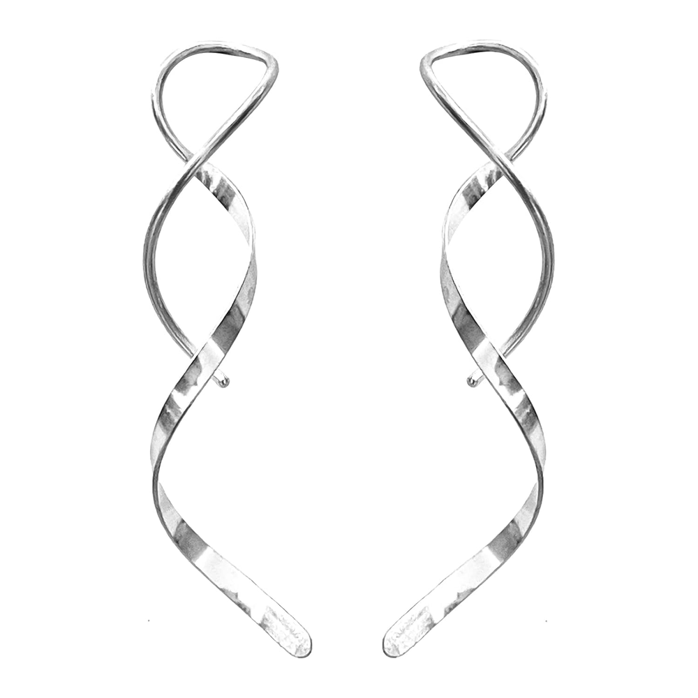 Handmade 925 Sterling Silver Spiral Threader Dangle Hoop Earrings