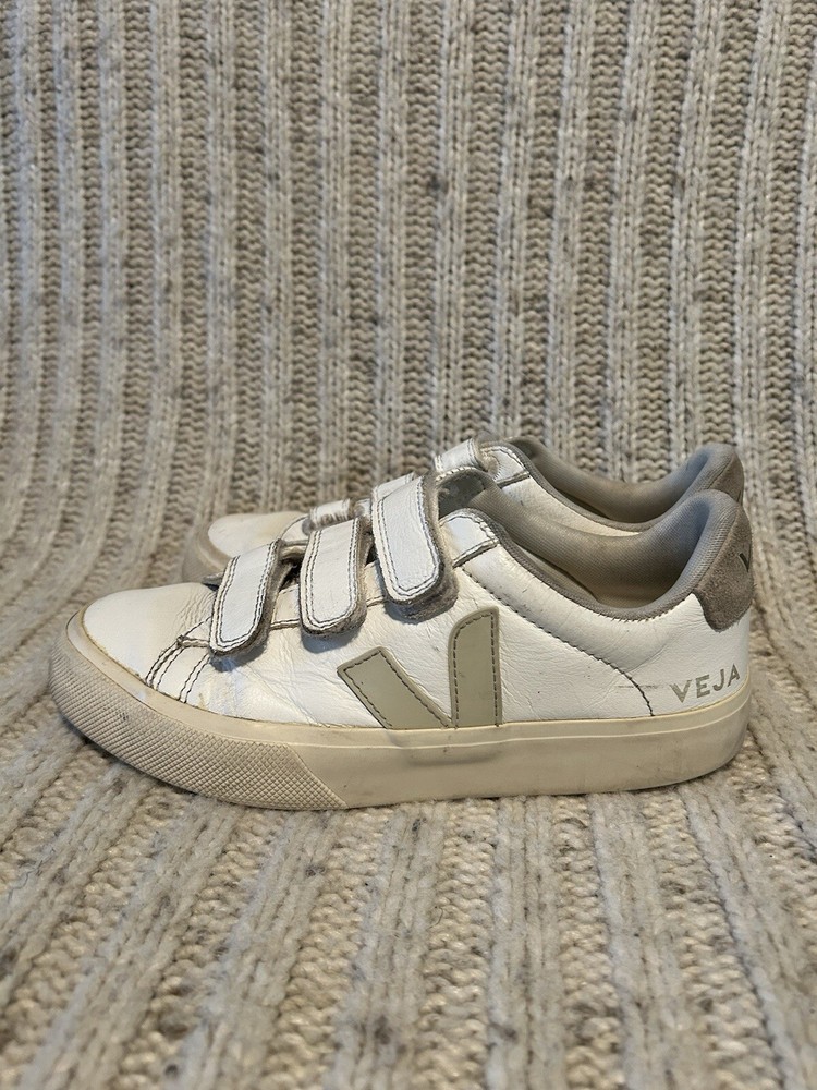 Veja T2 Triple Strap White Leather Sneakers with Logo Detail