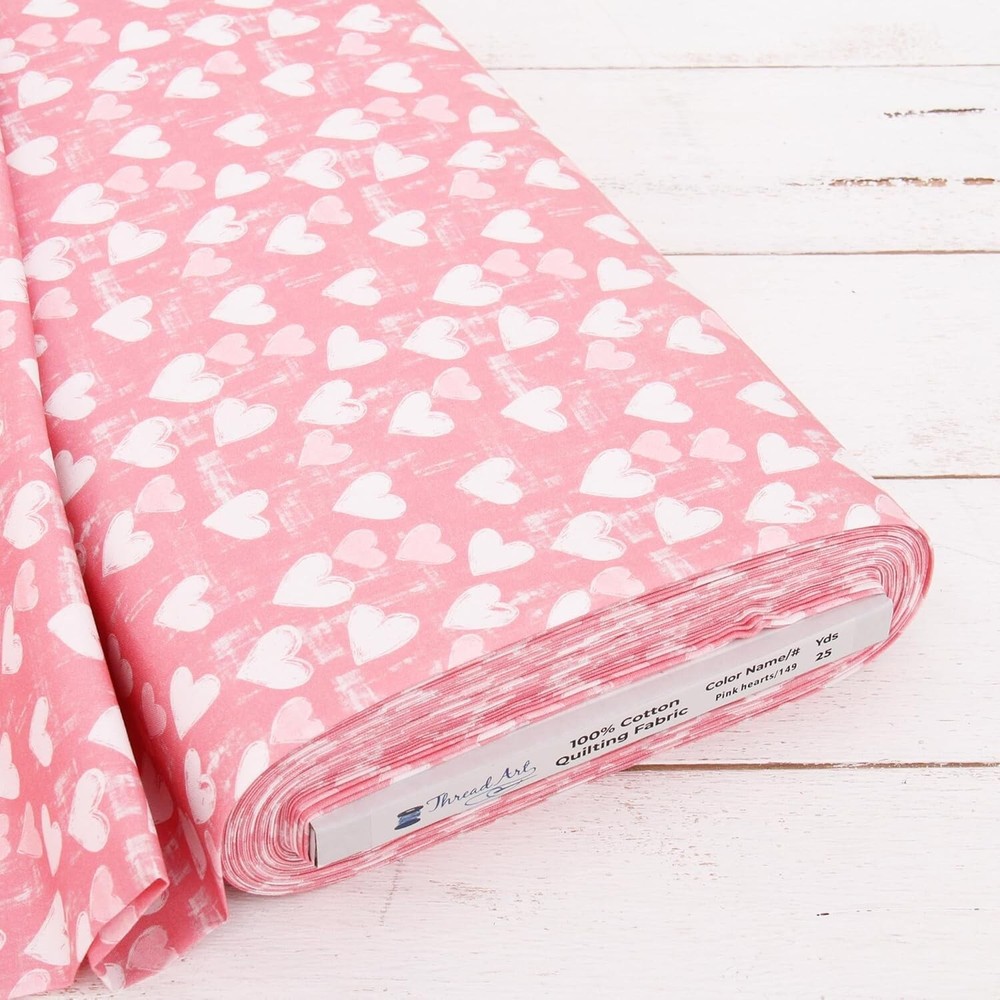 Threadart Cotton Quilting Fabric Yard - Vintage Pink Hearts Design