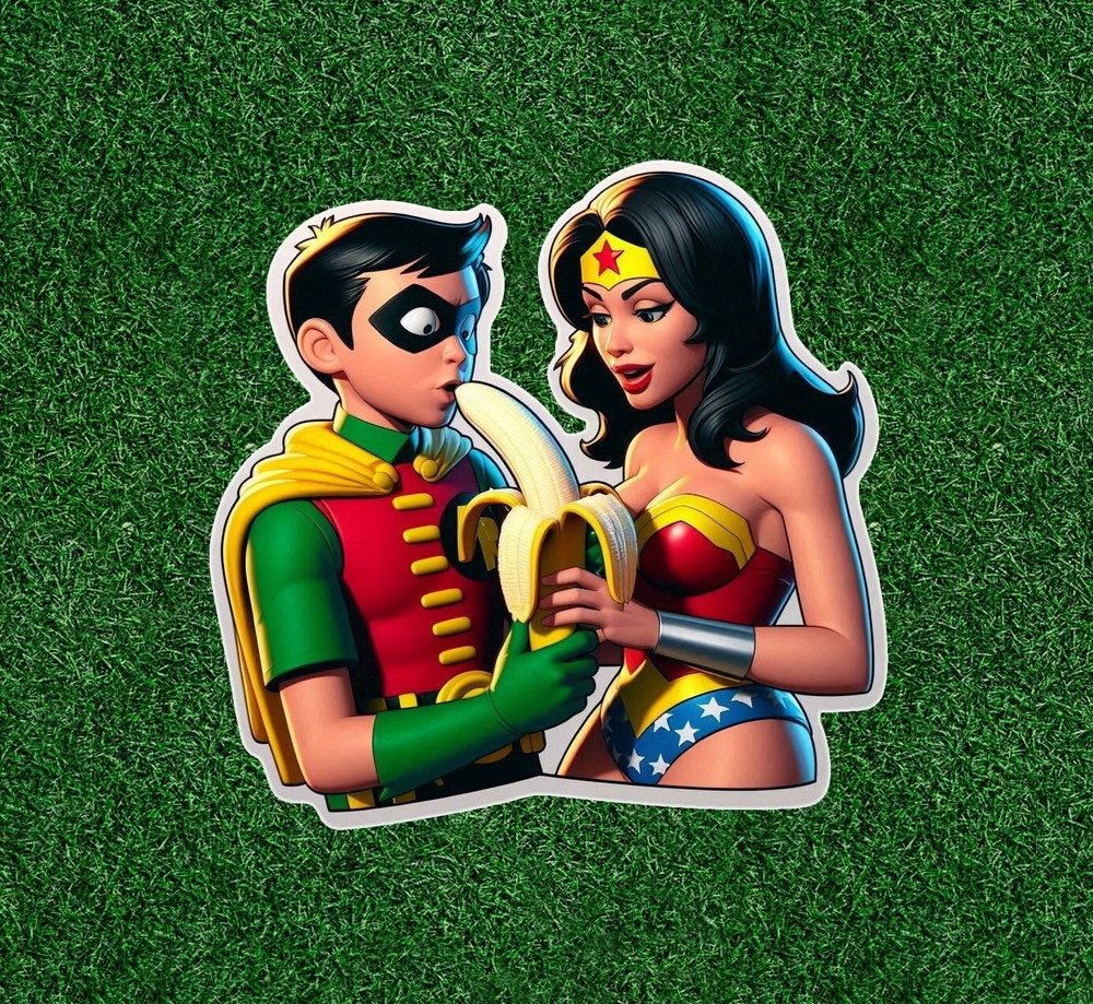 Wonder Woman impressed with Robin's huge banana vinyl sticker - Several Sizes