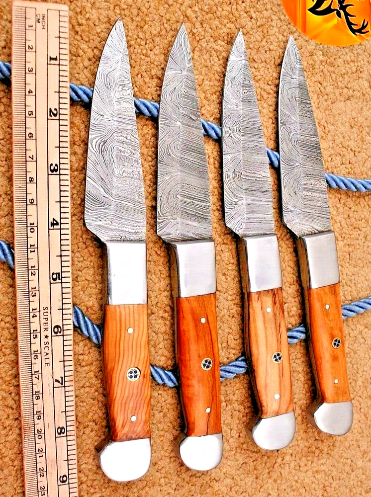 Custom Hand-Forged Damascus Steel Chef Steak Knife Set Kitchen Knives 1826