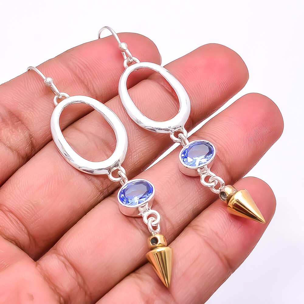 Tanzanite 925 Sterling Silver Two Tone Arrow Head Earring 2.73