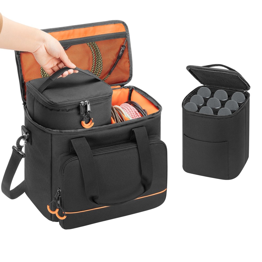 9-Slot Wireless Microphone Case – Durable Travel Bag for Handheld Mic System Storage