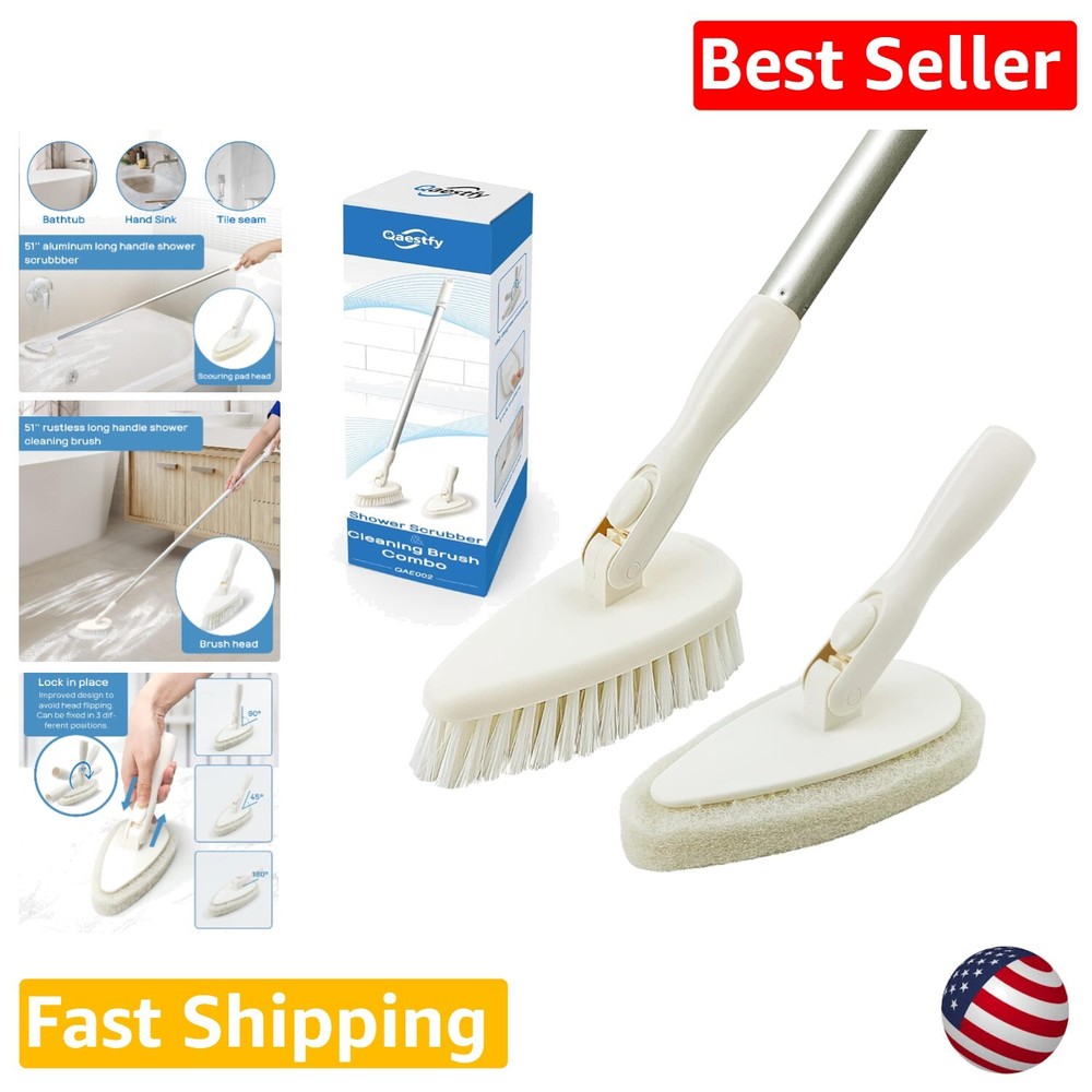 Shower Scrubber Cleaning Brush Combo - 51'' Long Handle - Bathroom Cleaner