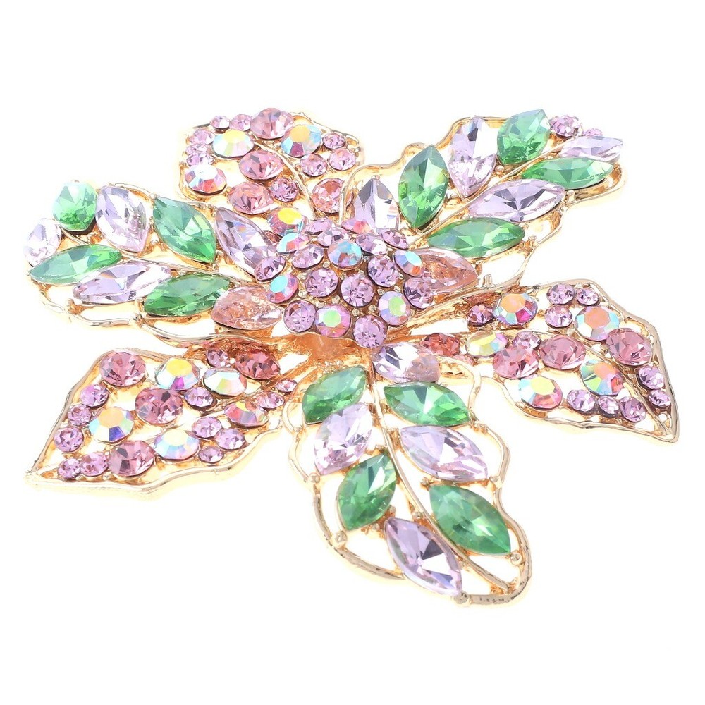 Gold Tone Metal Large Crystal Flower Brooch P1375-PKGN