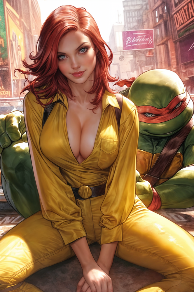APRIL O'NEIL & MICHELANGELO TMNT Limited Edition Fine Art Print 13x19 1/30