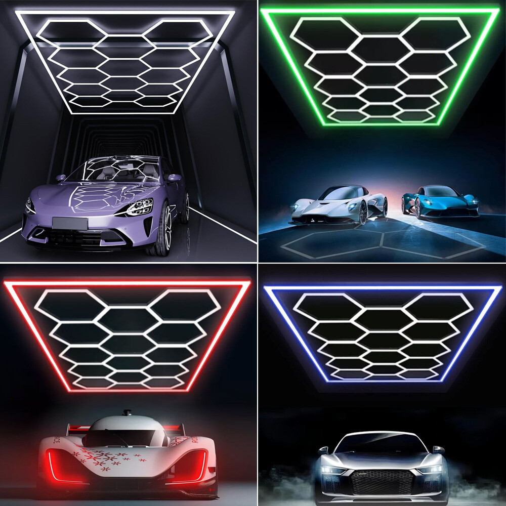 Hexagon LED Light 14 Hex Grid System Lamp with Border for Garage, Basement, Shop