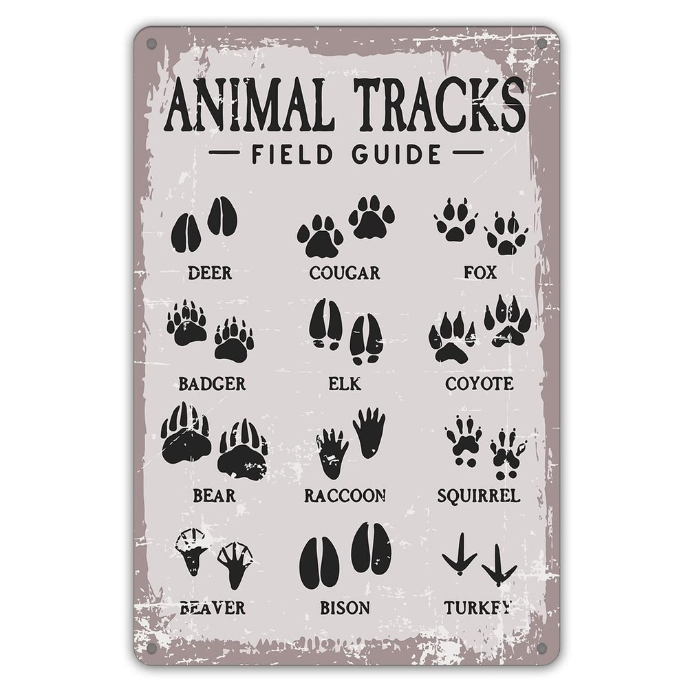Divertido letrero de hojalata de metal guía de campo pistas de animales decoración de pared retro bosque ellos...