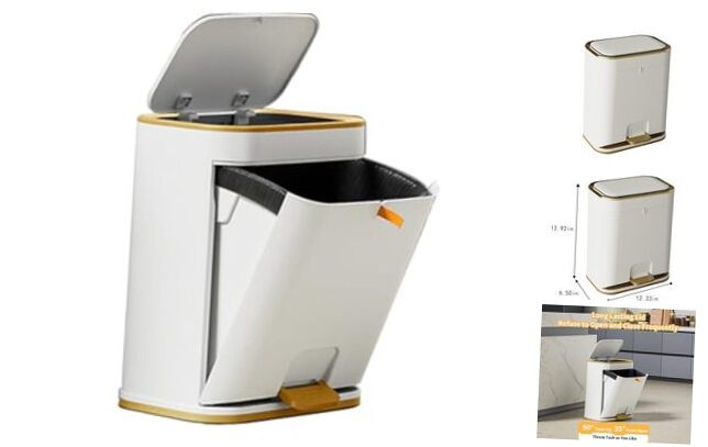 Bathroom Trash Can with Lid, Plastic 3 Gallon Garbage can with Press top Lid,