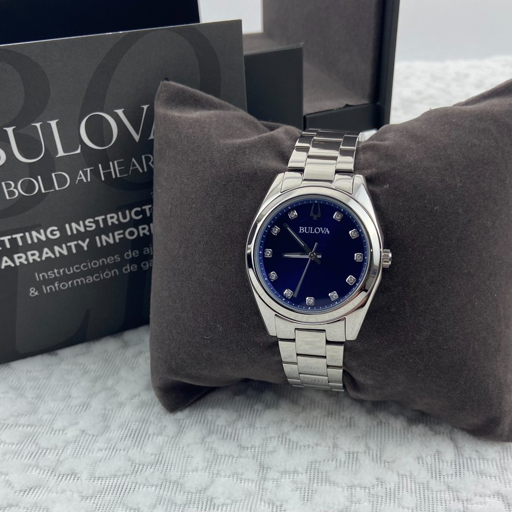 Bulova Surveyor Women's Watch 96P229 Diamond Blue Dial Stainless Steel Strap