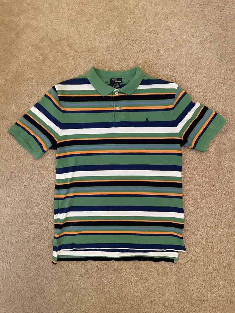 Polo Ralph Lauren XL Striped Green Blue Orange Short Sleeve Polo Shirt Men