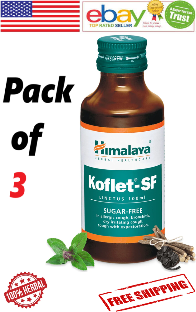 3x Himalaya Koflet-SF Linctus Sugar-Free Cough Linctus 100ml. Each (Free Ship)