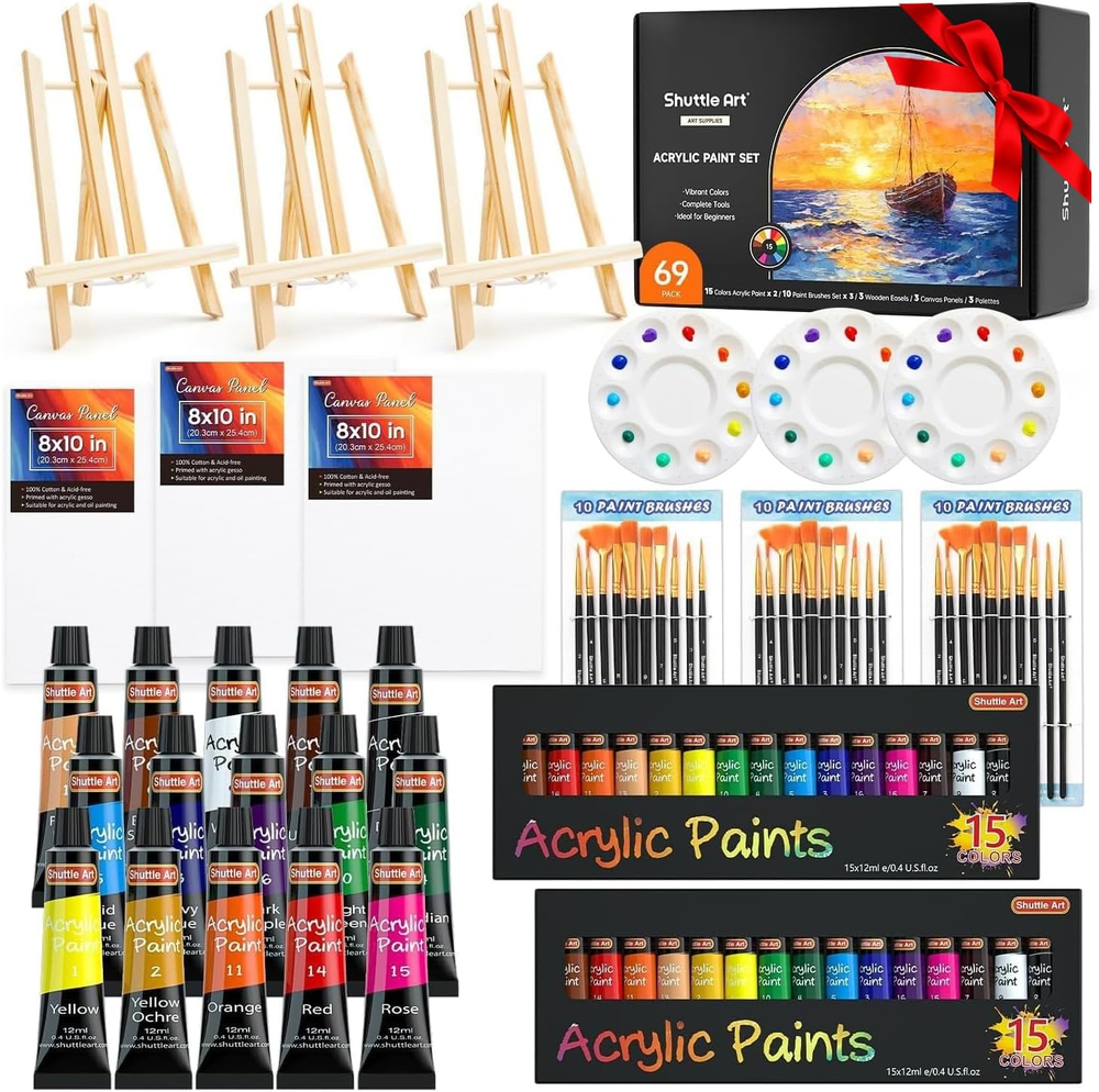 69 Pack Acrylic Paint Set, Acrylic Painting Set with 2 Pack of 15 Colors Acrylic
