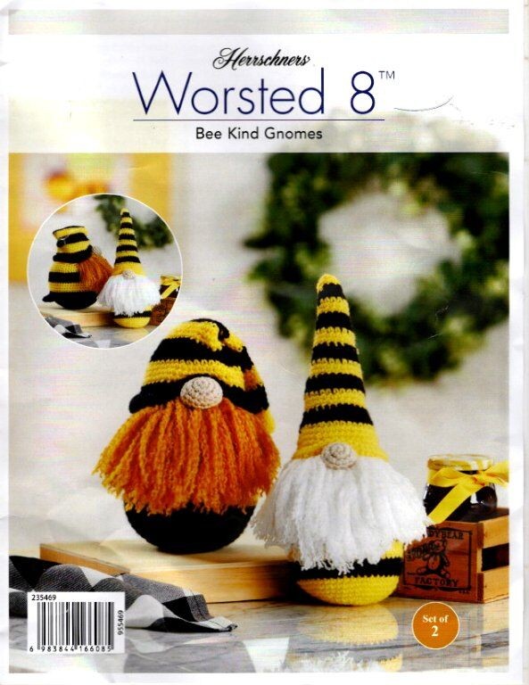 Herrschners Bee Kind Gnomes Crochet Kit with Worsted Yarn Set of 2