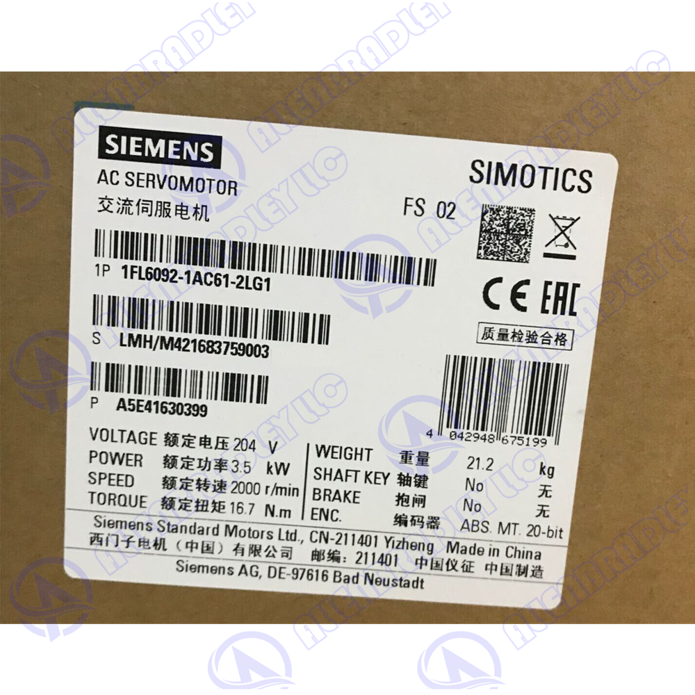 1FL6092-1AC61-2LG1 SIEMENS SIMOTICS Operating Voltage Expedited Shipping GQZ1