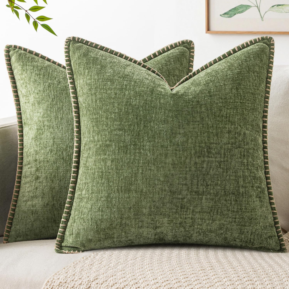 MIULEE Pack of 2 Couch Throw Pillow Covers 18X18 Inch Sage Green Farmhouse Decor