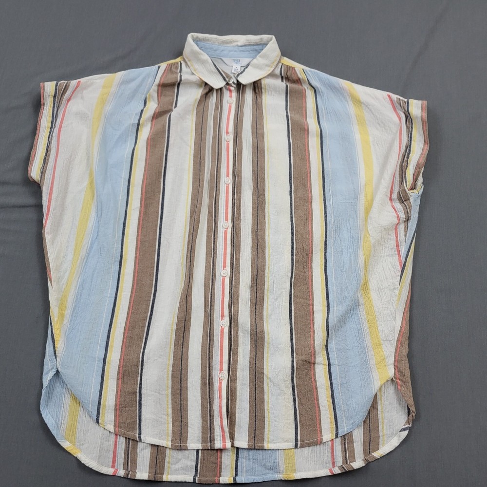 Time and Tru Womens Small Short Dolman Sleeve Striped Button-Up Shirt Multicolor
