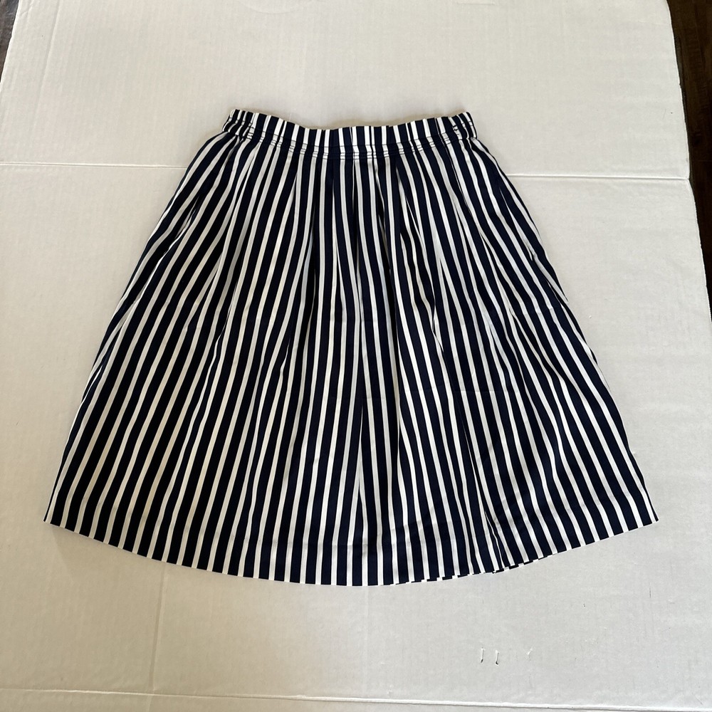 Women's J. CREW Navy & White  Striped Pleated Skirt Size 2 Pockets Lined