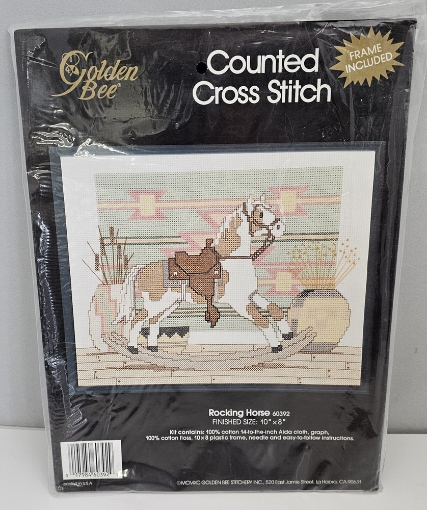 Golden Bee Rocking Horse Cross Stitch Kit with Frame #60392 - Open Package