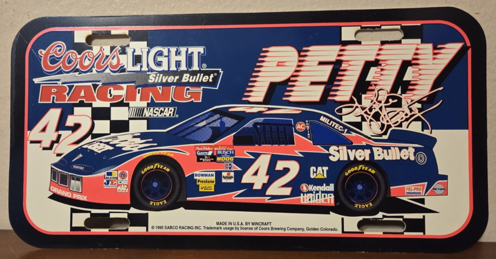 1995 Kyle Petty #42 Coors Light Silver Bullet Wincraft Plastic License Plate