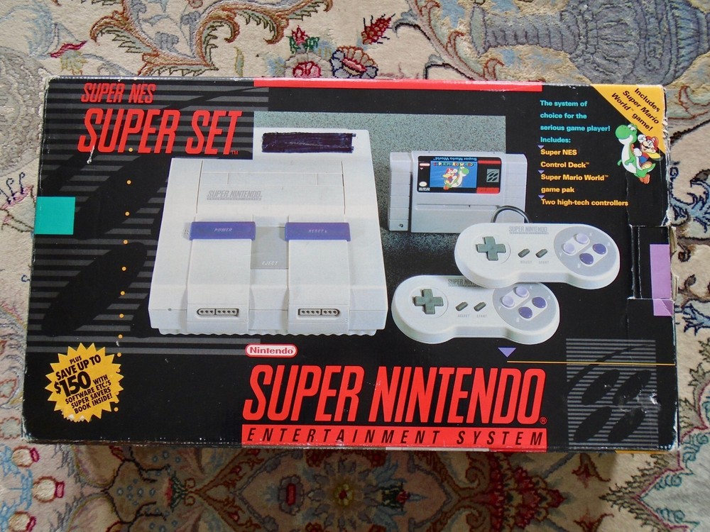 BOXED SNES Console SNS-001, Mario World game, controllers! super nintendo w/box