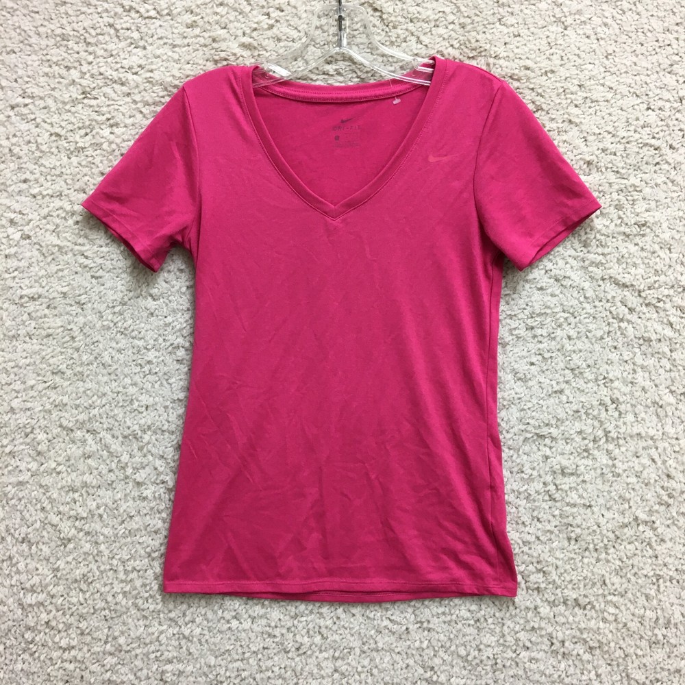Camisa Nike Pequeña Adulto Rosa Dri Fit Cuello en V Manga Corta Atlética Informal Para Mujer S
