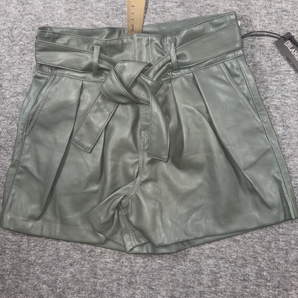 Blank NYC Faux Leather Shorts Olive Green Paper Bag Waist Belted Sz 30 NEW