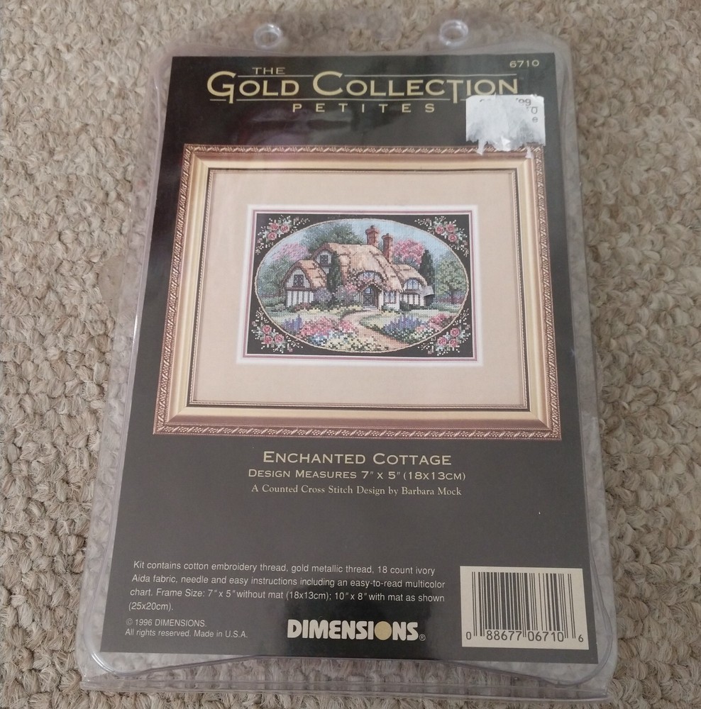 VINTAGE NEW IN PACKAGE 1996 DIMENSIONS CROSS STITCH KIT 6710 ENCHANTED COTTAGE