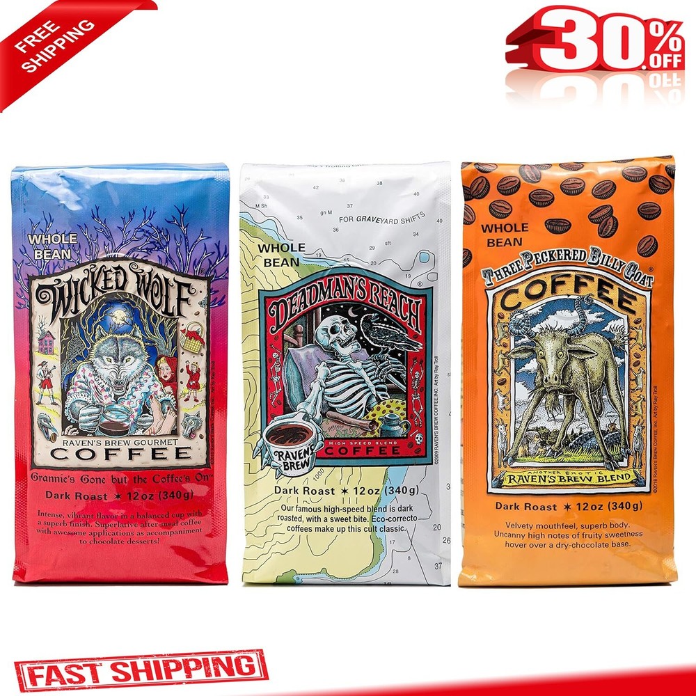 Brew Whole Bean Variety Pack - 3 Delicious Flavors - Wicked Wolf - 12 oz each.