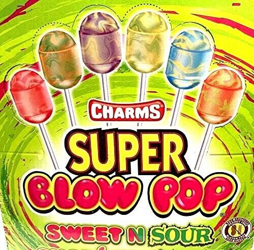 Sweet n Sour Super Blow Pops Candy Lollipops with Gum Center  
