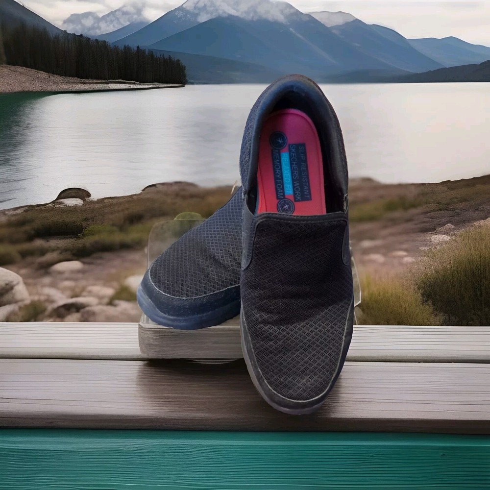 Skechers Work Shoes Black Mens Flex Advantage Slip On Slip Resistant 77048 Work