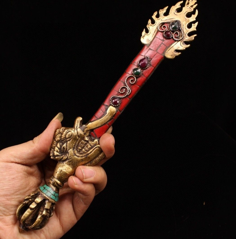 Tibet Buddhist Phurpa Mahakala Vajra Dorje Pestle Sceptre Phurba Drop Wand
