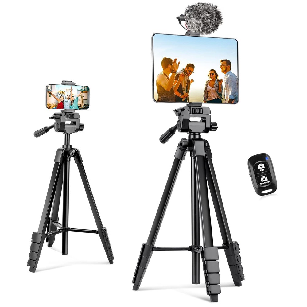 Phone Tripod Stand, 64” Extendable Cell Phone&Camera Tripod with Wireless Rem...