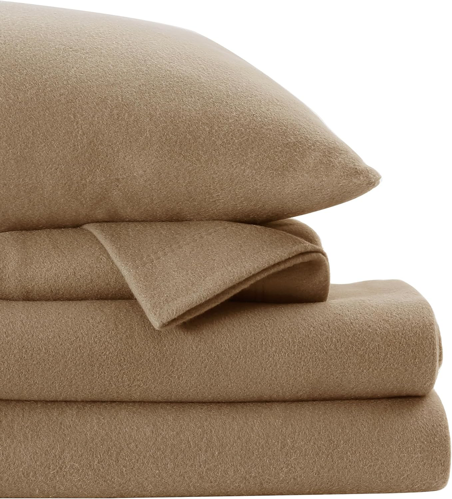 Softan Fleece Queen Sheets Set 4-Piece Micro Polar Fleece Tan 15