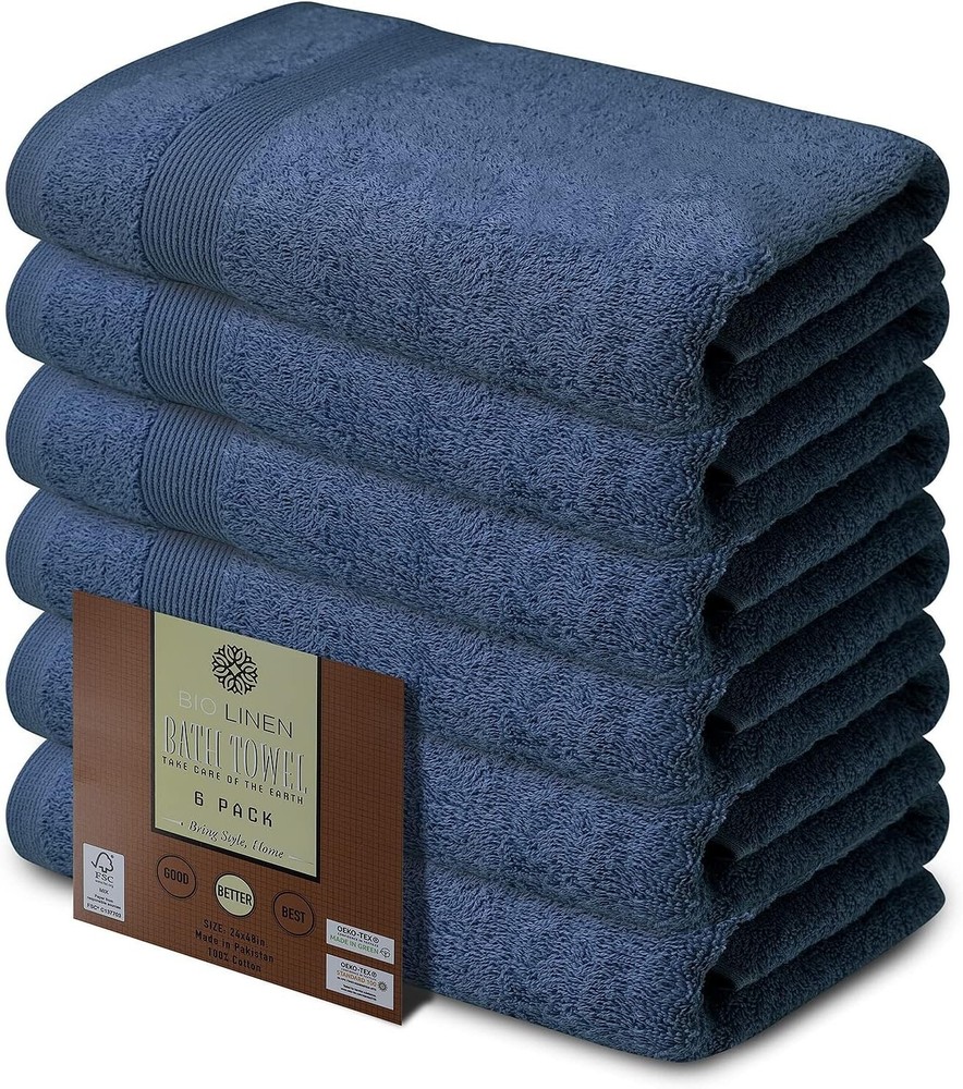 Luxury 6-Pack Navy Blue 100% Cotton Bath Towels Ultra Soft Hotel Quality Absorbent