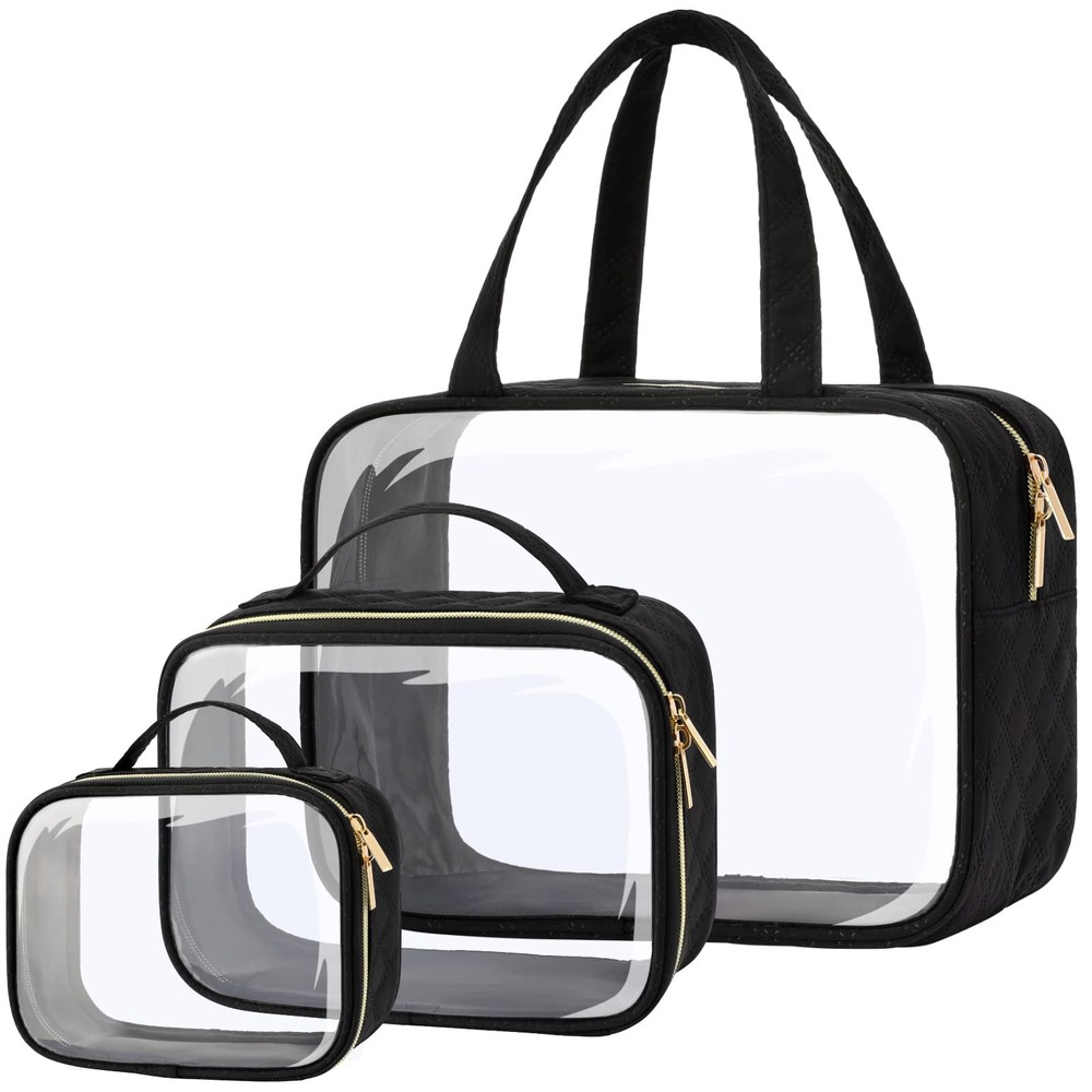 Clear Travel Toiletry Bags 3-Pack with Handles - Large Waterproof Makeup Organizers