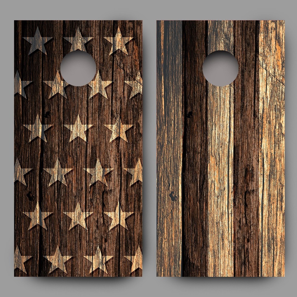 Distressed Stars and Stripes on Wood Combo Cornhole Board Decal Wraps