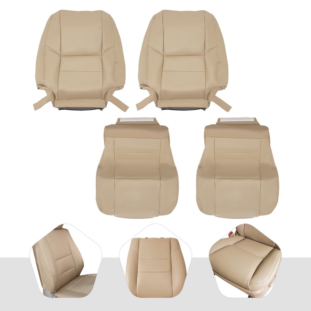 For 2000-2004 Toyota Tundra Sequoia Driver Passenger Leather Seat Cover Tan/Grey