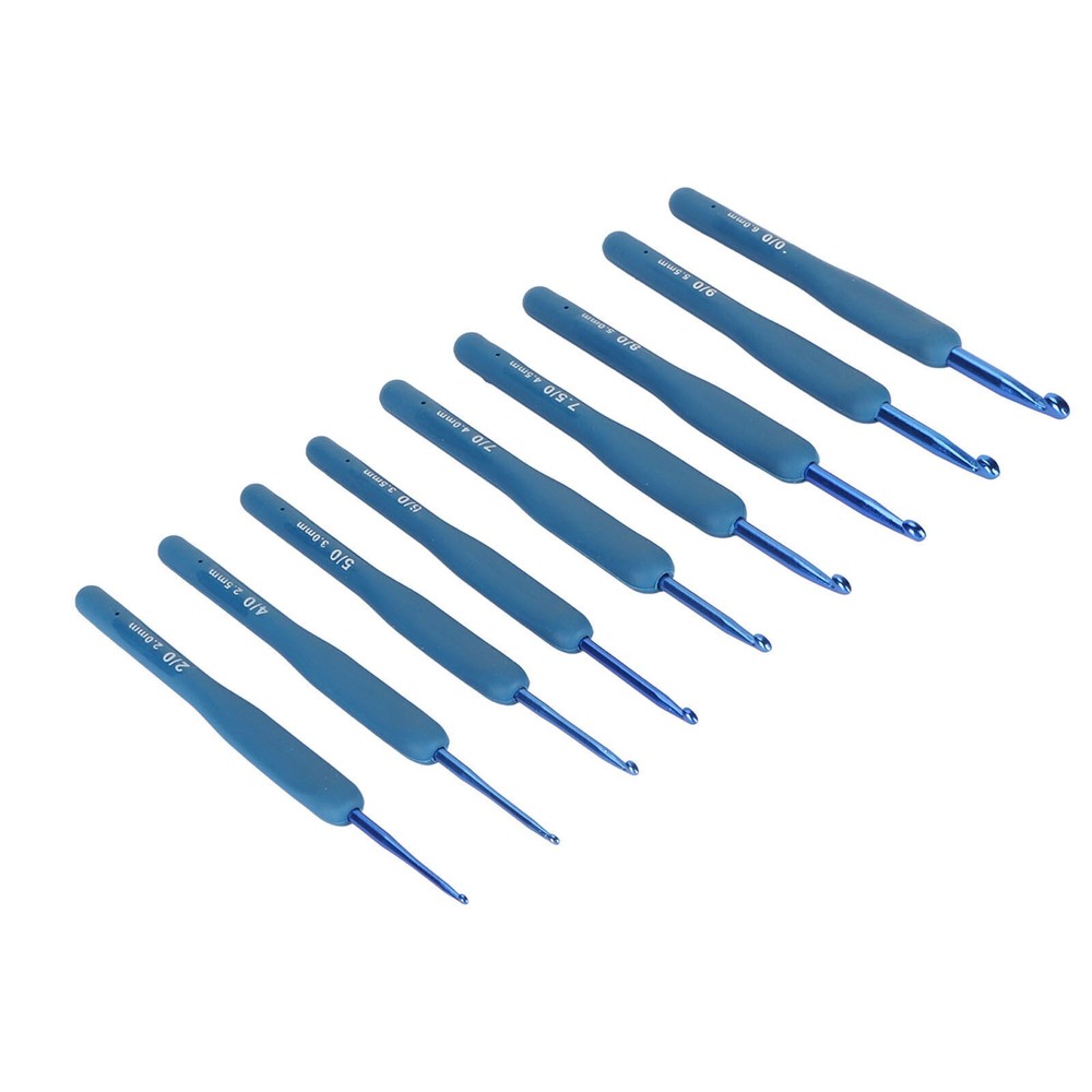 9PCS Blue Ergonomic Soft Grip Crochet Hook Set for Knitting