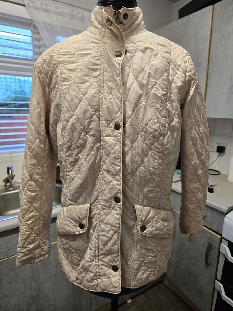 barbour flyweight calvary quilted LIGHT beige jacket uk 16 EX CON