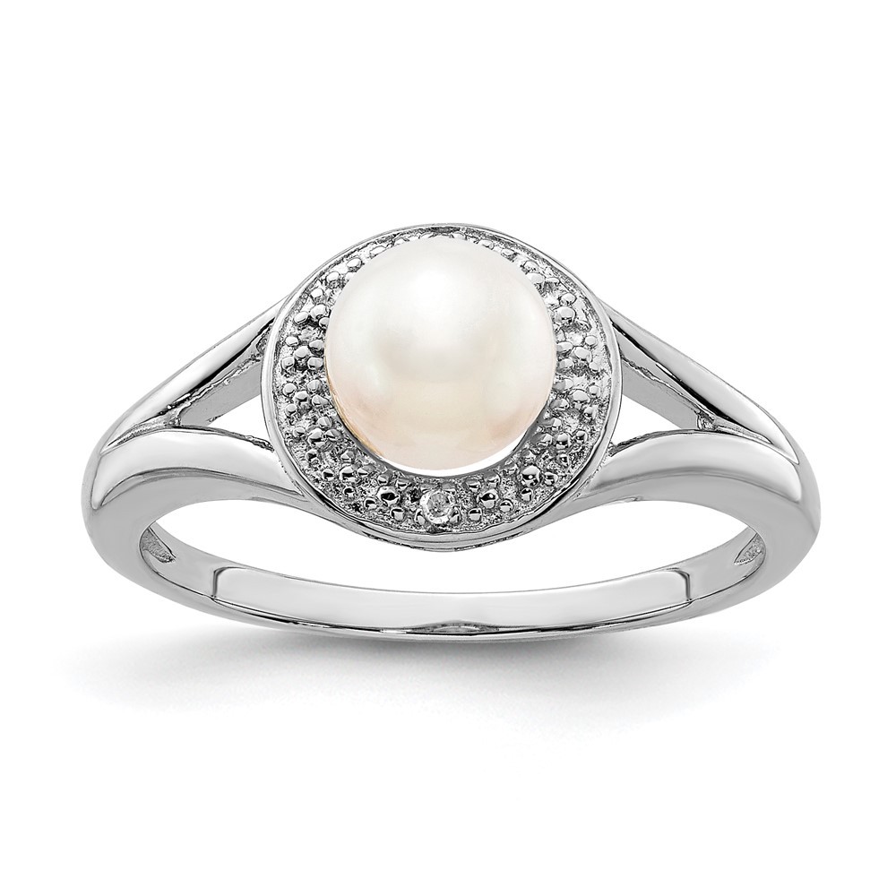Sterling Silver Diamond & FW Cultured Pearl Ring Size 9 Gift for Mother