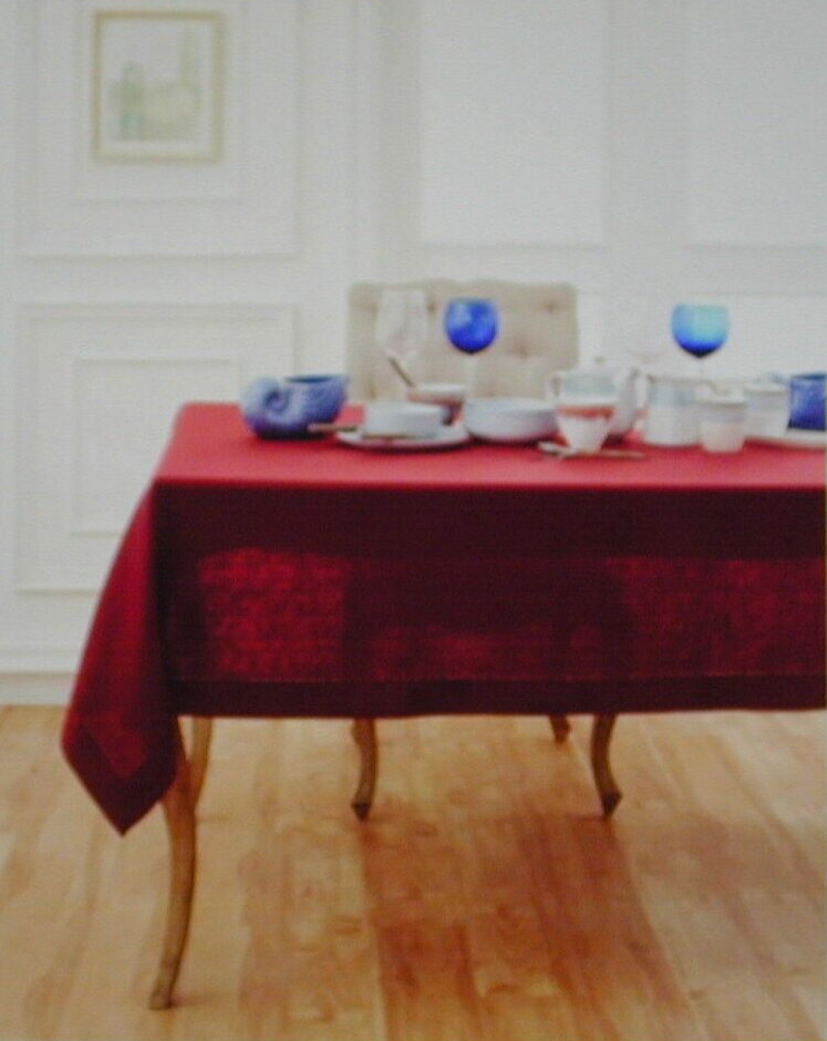 Solino Home 60x90 Inch Red 100% Pure Linen Tablecloth with Classic Hemstitch