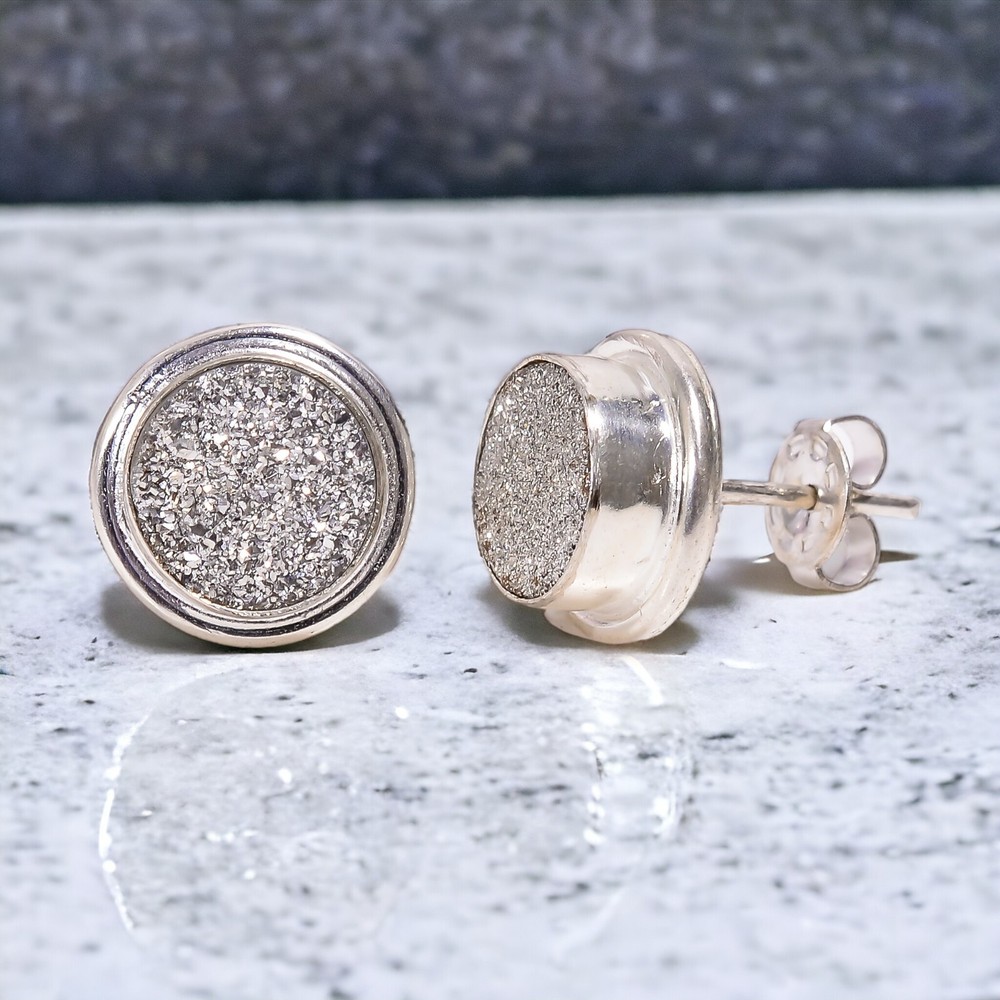 925 Silver Titanium Druzy Gemstone Minimalist Stud Earrings - Perfect Gift for Her