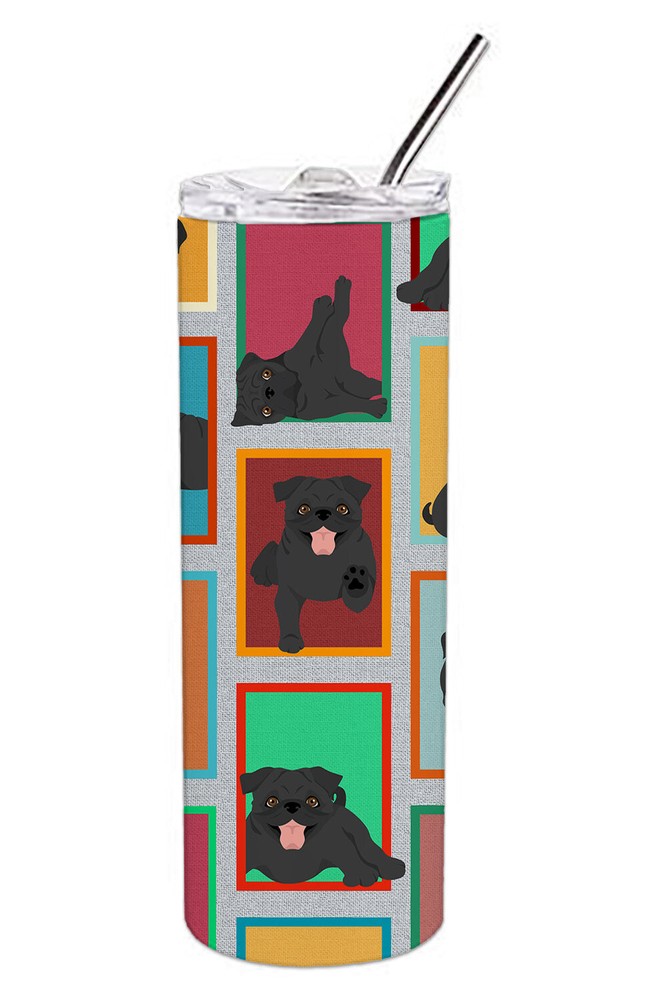 Lots of Black Pug Stainless Steel Skinny Tumbler