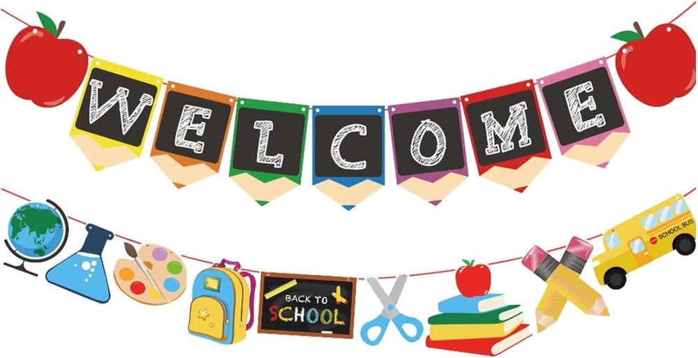 Welcome Back to School Banner Set, Classroom Decoration Banner with School Suppl