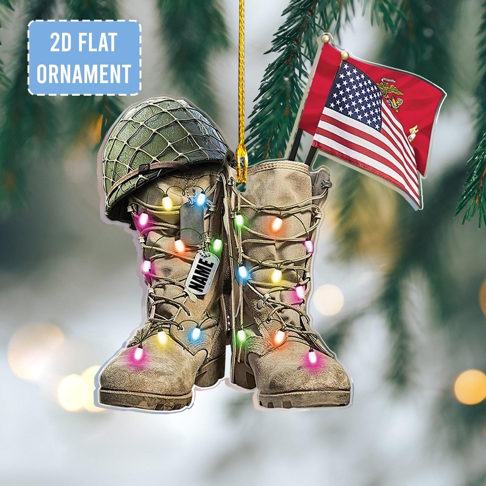 Personalized Marine Military Boots Ornament  Acrylic 2D Ornament  Marine Militar